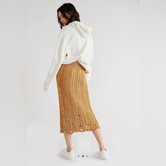 Free People mustard Margo swift knit midi skirt m - Picture 2 of 10